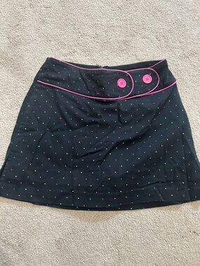 David Paul Black Polka Dot A-Line Skirt with Pink Trim